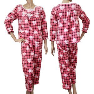 Petti Franc Fuzzy Fleece Heart Pull On Pajama Lounge 2pc Pants Set  SZ S